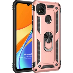 Xiaomi Redmi 9C Kılıf Military Ring Holder Rose Gold