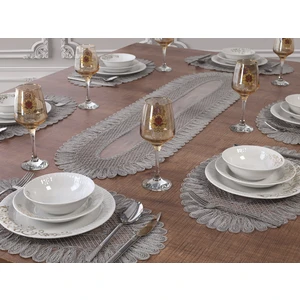 Tropikhome 7 Parça Vivien Gri 6 Kişilik Amerikan Servis & Supla ve Runner Seti