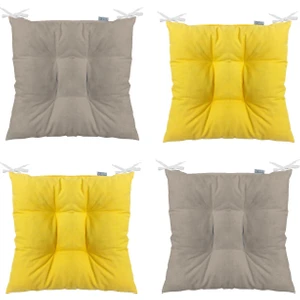 4'lü Kombin Pofidik Kare Sandalye Minderi 40 x 40 cm Sarı-Bej