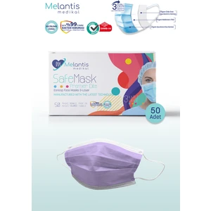 Melantis Medikal Meltblownlu + Tip 2r 3 Katlı Telli Cerrahi Maske 1 Kutu 50 Adet Mor