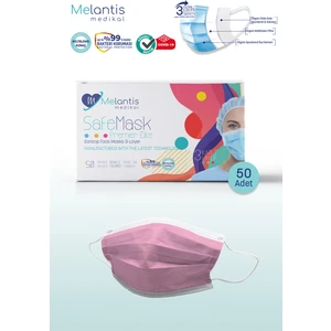 Melantis Medikal Meltblownlu + Tip 2r 3 Katlı Telli Cerrahi Maske 50 Adet Şeker Pembe