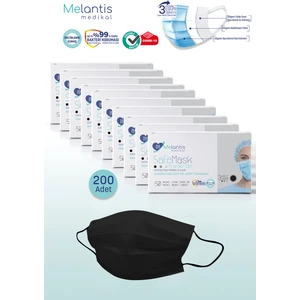 Melantis Medikal Tek Kullanımlık 3 Katlı Telli Cerrahi Maske 10 Kutu 500 Adet Siyah