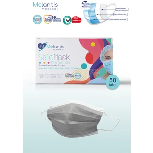 Melantis Medikal Meltblownlu + Tip 2r 3 Katlı Telli Cerrahi Maske 1 Kutu 50 Adet Gri
