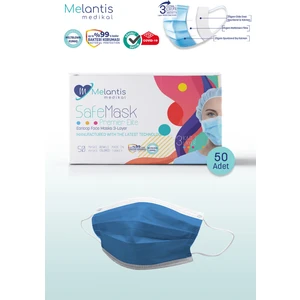 Melantis Medikal Meltblownlu + Tip 2r 3 Katlı Telli Cerrahi Maske 1 Kutu 50 Adet Saks Mavi