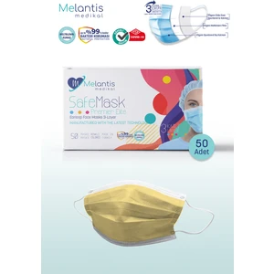 Melantis Medikal Meltblownlu + Tip 2r 3 Katlı Telli Cerrahi Maske 1 Kutu 50 Adet Sarı