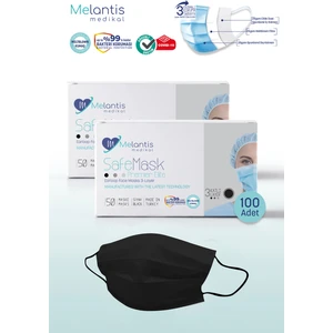 Melantis Medikal Tek Kullanımlık 3 Katlı Telli Cerrahi Maske 2 Kutu 100 Adet Siyah