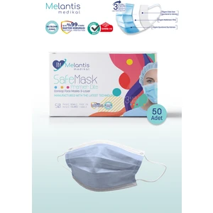 Melantis Medikal Meltblownlu + Tip 2r 3 Katlı Telli Cerrahi Maske 1 Kutu 50 Adet Parlament Mavi