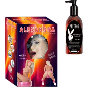 Alexandra 3 Işlevli Sesli Realistik Şişme Bebek Manken Kadın ve Playboy Masaj Yağı