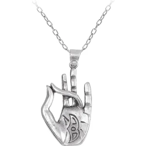 Kadın Antik Gümüş Kaplama Yoga Eli Simge Uçlu Zincir Kolye