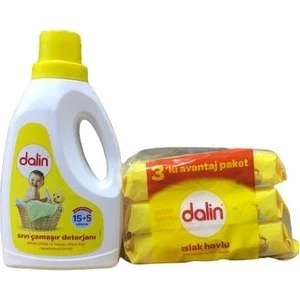 Islak Mendil 56 Yaprak 3'lü + Dalin Sıvı Deterjan 1,5 Lt