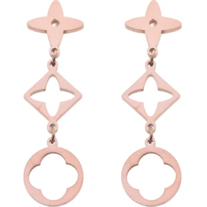 Çelik Üç Çiçekli Sallantılı Halka Küpe - Rose