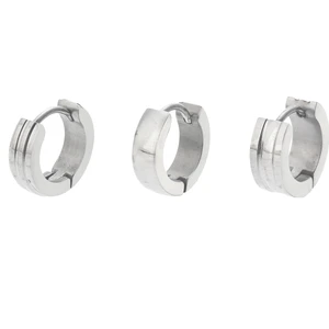 Çelik Üçlü Küpe Kanallı Düz Desen Halka - Rodyum