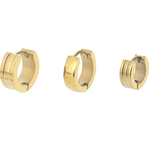 Çelik Üçlü Küpe Kanallı Düz Desen Halka - Gold