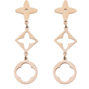 Çelik Üç Çiçekli Sallantılı Halka Küpe - Gold