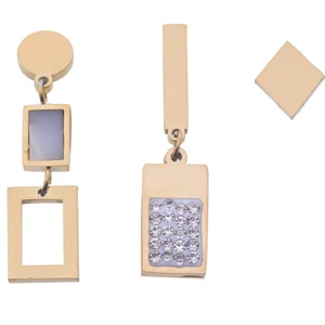 Çelik Üçlü Geometrik Zirkon Taşlı Küpe - Rose