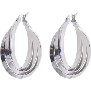 Çelik Yapışık Üç Halkalı Küpe - Rodyum