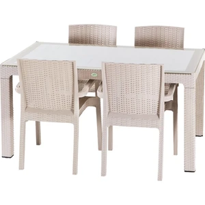 Rattan 4'lü Camlı Bahçe Mobilyası Oturma Grubu