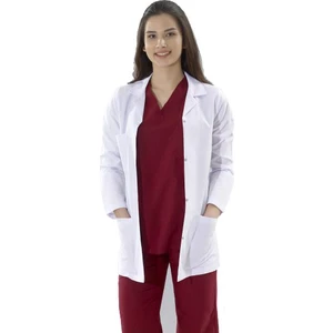 Kadın Klasik Yaka Beyaz Doktor Hemşire Eczacı Laboratuvar Önlüğü
