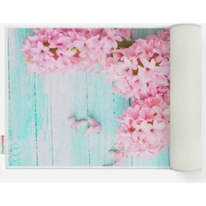 Tropik Home Leylak Desenli Dijital Baskılı Püsküllü Polyester Kaymaz Tabanlı Banyo Paspası