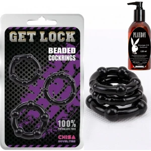Beaded Cock Rings 3lü Penis Halkası ve Playboy Masaj Yağı