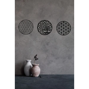 Şirin Lazer Yaşam Çiçeği Geometri Tablo Hayat Ağacı ve Yıldız Tablo 3 Lü Dekoratif Set
