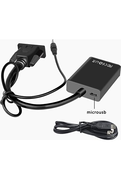 Concord VGA to HDMI Dönüştürücü (HTV) 3.5mm Aux Kablo (48cm) + microUSB to USB Kablo (50cm)