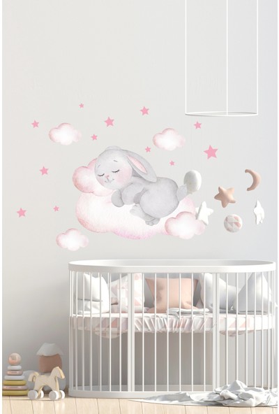 Sim Tasarım - SIM31 - Bulutta Uyuyan Minik Tavşan Duvar Sticker Seti