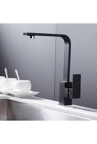 Sardıcı Siyah Yüksek Gövde Mutfak Bataryası Sıcak Soğuk Çift Su Girişli Kare Mutfak Bataryası