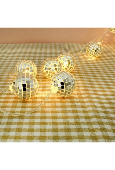 Bahraman Mini Disko Topu Dekoratif Süsleme 10 Lu LED Zinciri Pilli Süs LED