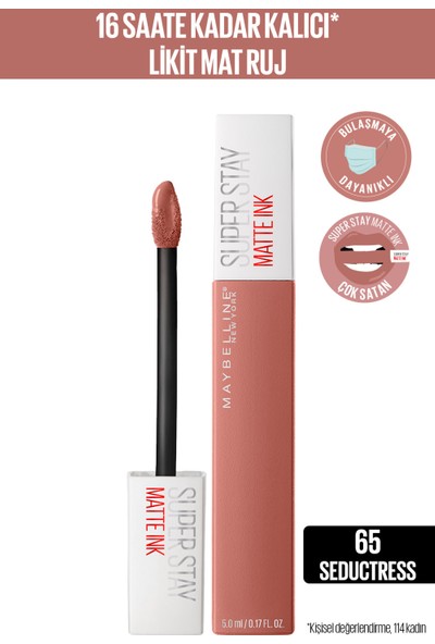 Maybelline New York Super Stay Matte Ink Likit Mat Ruj - 65 Seductress - Nude