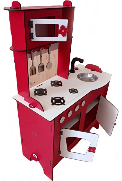 Emrin Oyuncak Hediyelik Eşya Ahşap Montessori Oyuncak Mutfak Seti - Kırmızı