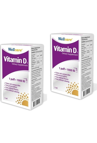 Wellcare Vitamin D3 1000 Iu 5 ml Sprey x 2 Adet