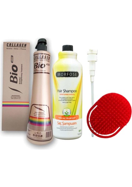 Mnc + Keratin Brezilya Fönü Saç Düzleştirici Bakım Seti + Bitkisel Tuzsuz Şampuan Pompalı