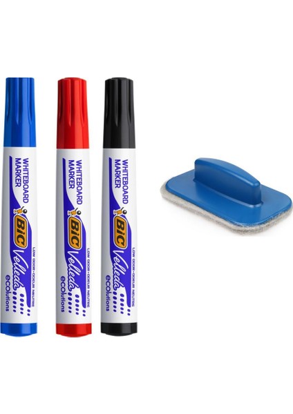 Velleda Beyaz Tahta Kalemi 1 Siyah 1 Kırmızı 1 Mavi+Silgi