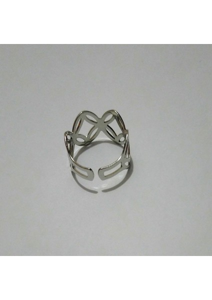 Ayarlanabilir Baklava Desenli Eklem Yüzük Gümüş Renkli