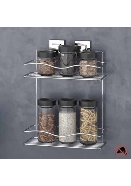 Teknotel Easyfıx Yapıskanlı 2 Katlı Mutfak Rafı Krom EF042