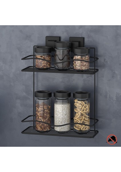 Teknotel Easyfıx Yapıskanlı 2 Katlı Mutfak Rafı Mat Siyah EF042