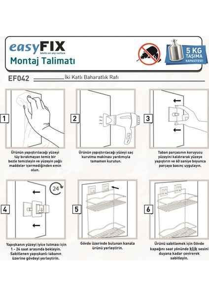 Teknotel Easyfıx Yapıskanlı 2 Katlı Mutfak Rafı Mat Siyah EF042
