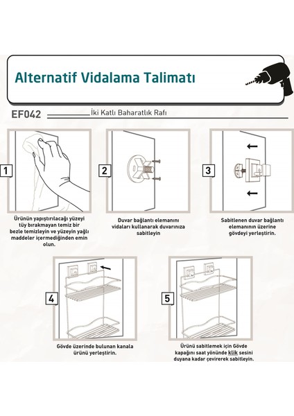 Teknotel Easyfıx Yapıskanlı 2 Katlı Mutfak Rafı Mat Siyah EF042