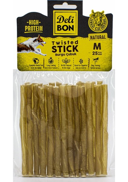Deri Kalın Burgu Çubuk 25 Adet Natural