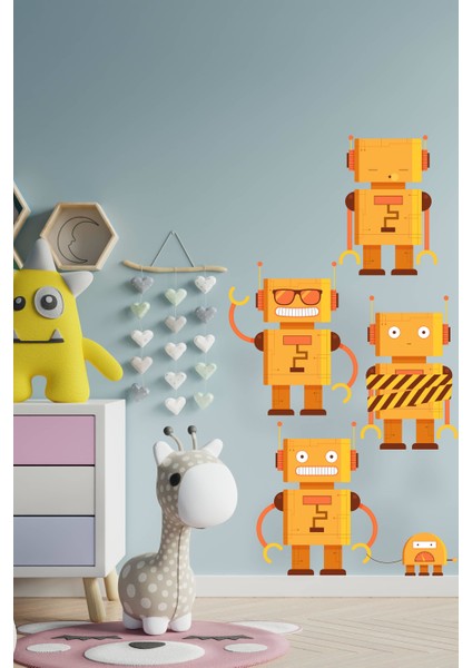 Turuncu Robot Adamlar Sticker Seti-Çocuk Bebek Odası Sticker fiyatları