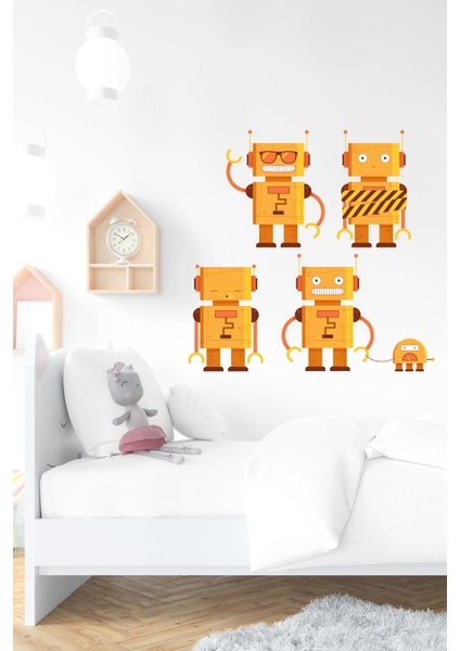 Turuncu Robot Adamlar Sticker Seti-Çocuk Bebek Odası Sticker modelleri
