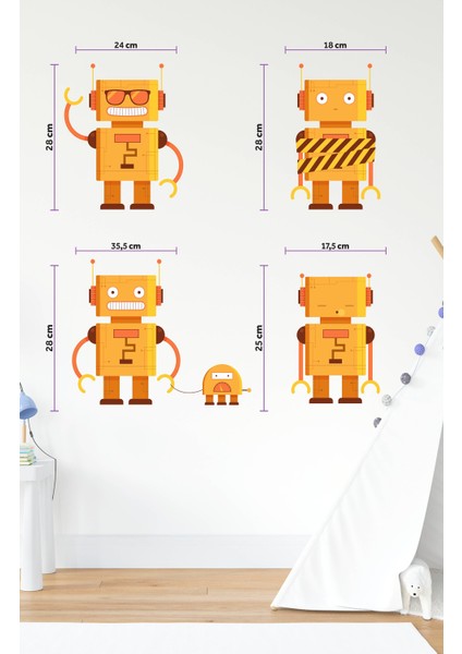 Turuncu Robot Adamlar Sticker Seti-Çocuk Bebek Odası Sticker fırsatları