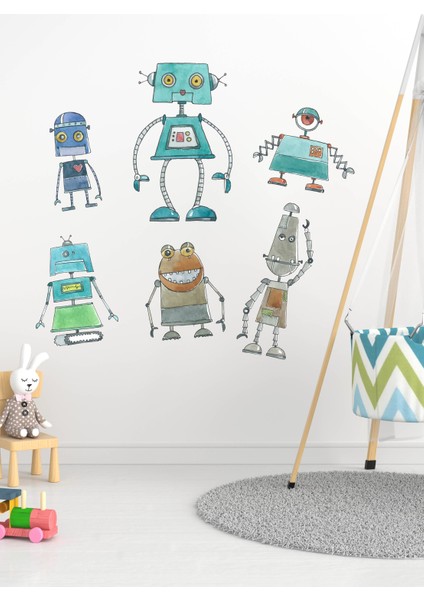 Sevimli Robot Sticker Seti Çocuk Bebek Odası Sticker