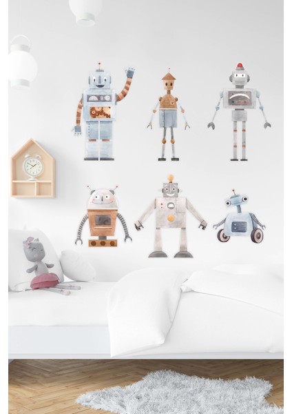 Sevimli Robot Adamlar Sticker Seti Çocuk Bebek Odası Sticker