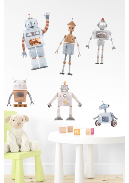 Sevimli Robot Adamlar Sticker Seti Çocuk Bebek Odası Sticker fiyatları