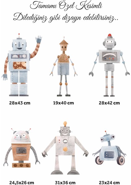 Sevimli Robot Adamlar Sticker Seti Çocuk Bebek Odası Sticker modelleri