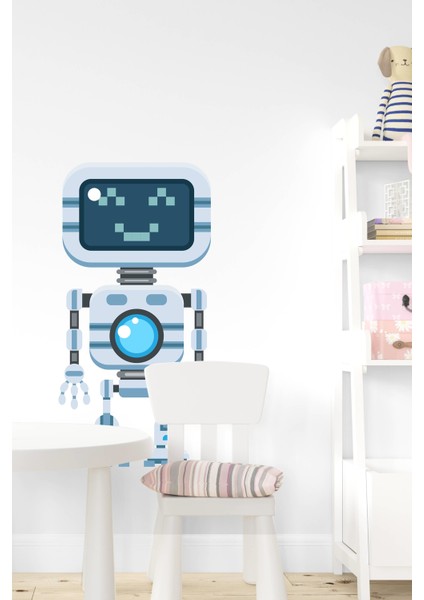 Mavi-Gri Robot Adam Sticker-Çocuk Bebek Odası Sticker