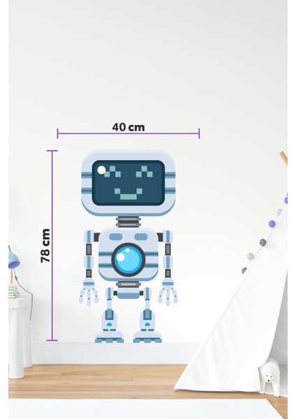 Mavi-Gri Robot Adam Sticker-Çocuk Bebek Odası Sticker fırsatları