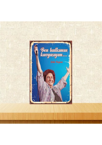 Selda Bağcan Halkımın Kavgasıyım 20-30 cm Retro Ahşap Poster TKFX4476